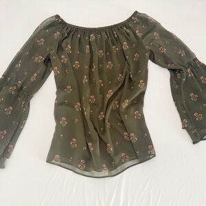 White House Black Market Olive Floral Blouse